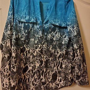 #305 Calvin Klein Teal/Blue/Black Blouse Small
